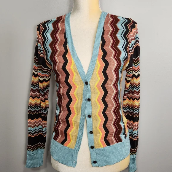 Missoni For Target Cardigan Zig Zag Size Med Teal Brown Soft fall autumn - Picture 12 of 12